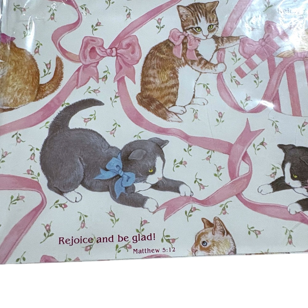Vintage Creative Papers Gift Wrap 4 Sheets Kittens Ribbons Matthew 512 Religious - Picture 3 of 6